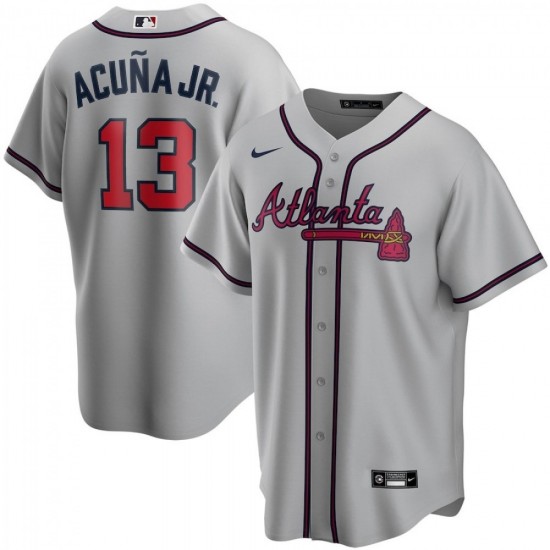 Men's Atlanta Braves Ronald Acuña Jr. #13 Gray Road 2020 Player Jersey