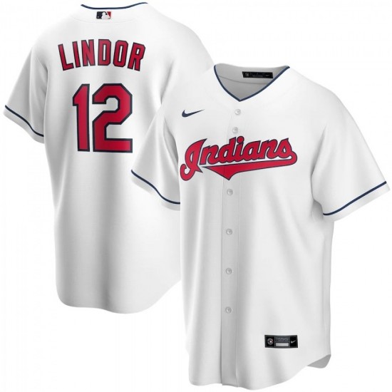 Men's Cleveland Indians Francisco Lindor #12 Nike White Home 2020 Jersey