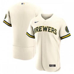 Milwaukee Brewers Nike Home Authentic Team Logo Jersey - Cream