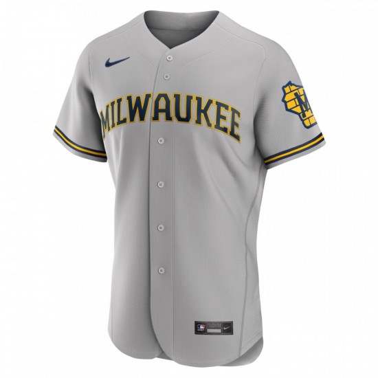 Milwaukee Brewers Nike Road Authentic Team Logo Jersey - Gray