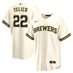 Men's Milwaukee Brewers Christian Yelich #22 Nike Cream Home 2020 Jersey