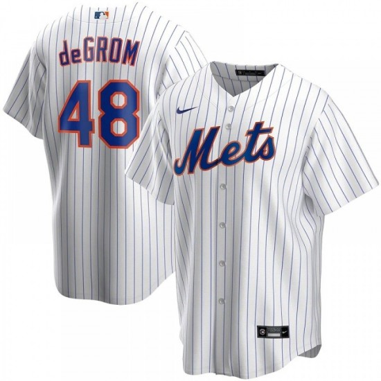 Men's New York Mets Jacob deGrom #48 Nike White&Royal Home 2020 Jersey