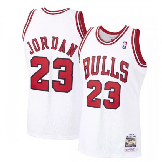 Men's Chicago Bulls Michael Jordan #23 Throwback Mitchell & Ness White 1997-98 Hardwood Classics Player Jersey