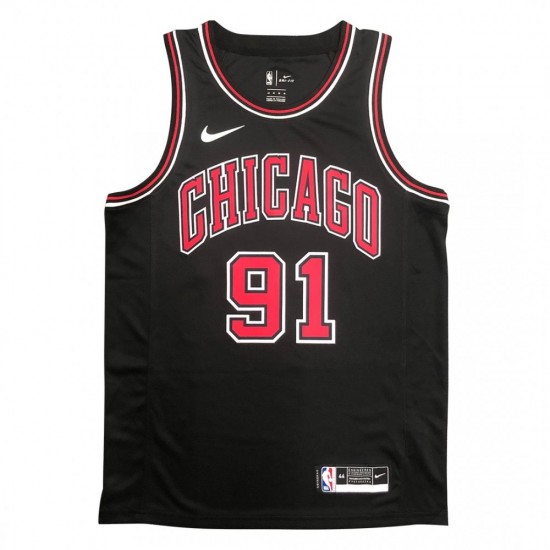 Men's Chicago Bulls Dennis Rodman #91 Nike Black Swingman Jersey - Statement Edition