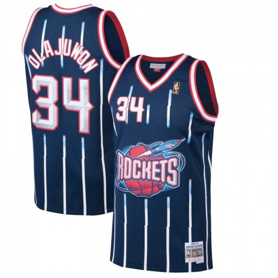 Men's Houston Rockets Hakeem Olajuwon Throwback Mitchell & Ness Navy 1996-97 Hardwood Classics Swingman Jersey