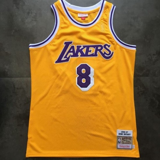 Men's Los Angeles Lakers Kobe Bryant #8 Throwback Mitchell & Ness Yellow 1996-97 Hardwood Classics Jersey