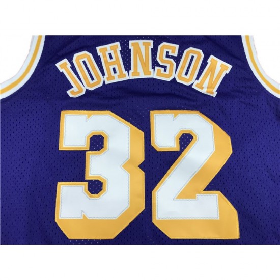 Men's Los Angeles Lakers Magic Johnson #32 Mitchell&Ness Purple 84-85 Hardwood Classics Jersey