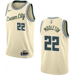 Men's Milwaukee Bucks Khris Middleton #22 Nike White Cream Swingman Jersey - City Edition