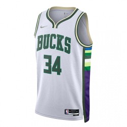 Men's Milwaukee Bucks Giannis Antetokounmpo #34 Nike White 21/22 Swingman NBA Jersey - City Edition