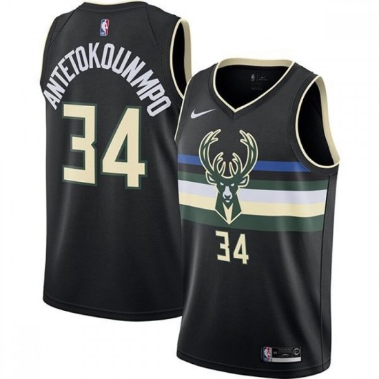 Men's Milwaukee Bucks Giannis Antetokounmpo #34 Black 2020 Swingman Jersey - Statement Edition