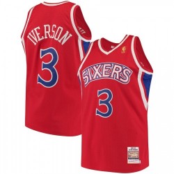 Men's Philadelphia 76ers Allen Iverson #3 Throwback Mitchell & Ness Red Hardwood Classics Jersey