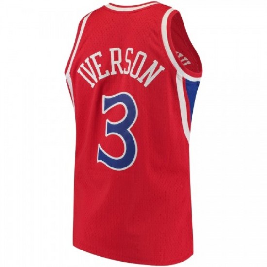 Men's Philadelphia 76ers Allen Iverson #3 Throwback Mitchell & Ness Red Hardwood Classics Jersey