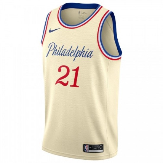 Men's Philadelphia 76ers Joel Embiid #21 Nike Cream 2019/20 Finished Swingman Jersey - City Edition