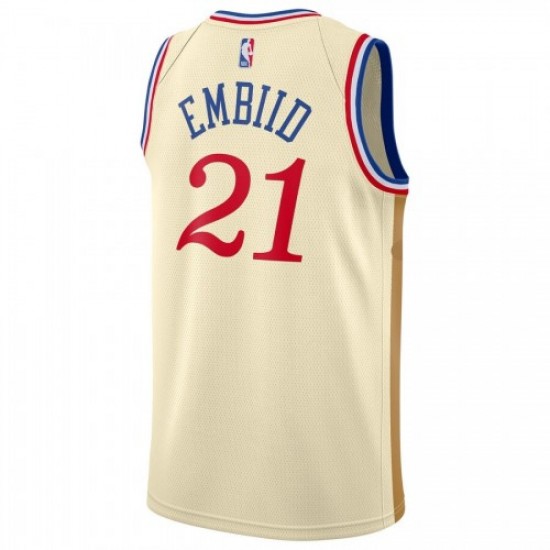 Men's Philadelphia 76ers Joel Embiid #21 Nike Cream 2019/20 Finished Swingman Jersey - City Edition