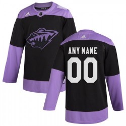 Men's Minnesota Wild adidas Black Hockey Fights Cancer Custom Practice Jersey