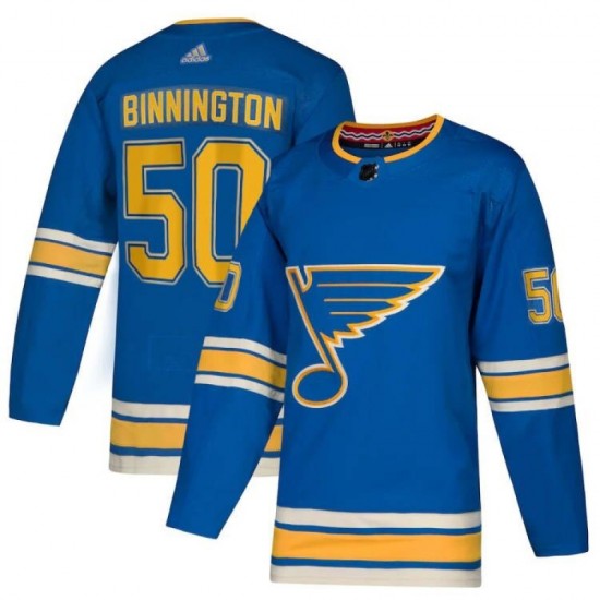 Men's St. Louis BluesJordan Binnington #50 adidas Light Blue Alternate Authentic Jersey